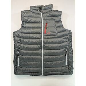 CIRQ Charcoal Gray Goose Down Puffer Vest Men’s XL Full Zip Red Accent